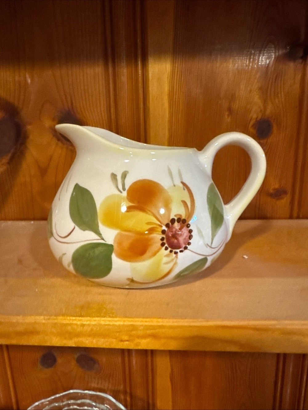 Vtg Ceramic Pitcher Hand Painted Crafted Portugal 4 Cups Squat Wide Mouth